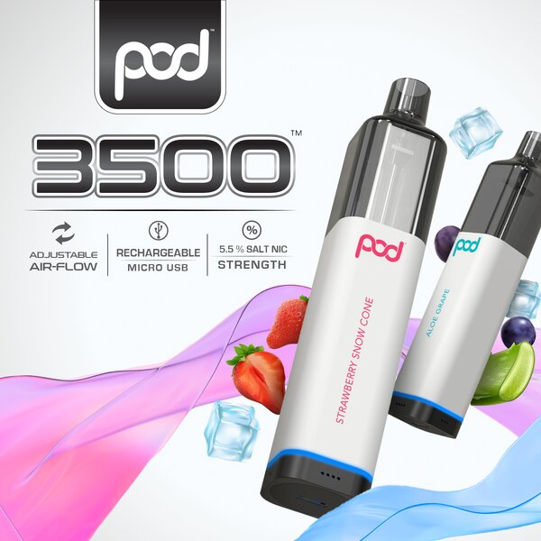 Pod 3500 Disposable Singles 5.5% by Pod Juice Adjustable Airflow Pod 3500 Disposable Singles 5.5% by Pod Juice Adjustable Airflow