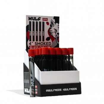 Wulf Smoked Glass Chillum Display Box 25CT Wulf Smoked Glass Chillum Display Box 25CT