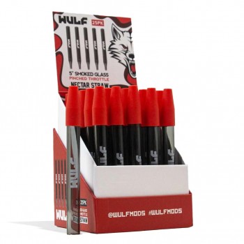 Wulf Smoked Glass Pinched Throttle Nectar Straw Display Box 25CT Wulf Smoked Glass Pinched Throttle Nectar Straw Display Box 25CT